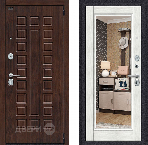 Входная металлическая Дверь Bravo Оптим Урбан с зеркалом Bianco Veralinga в Электроуглях