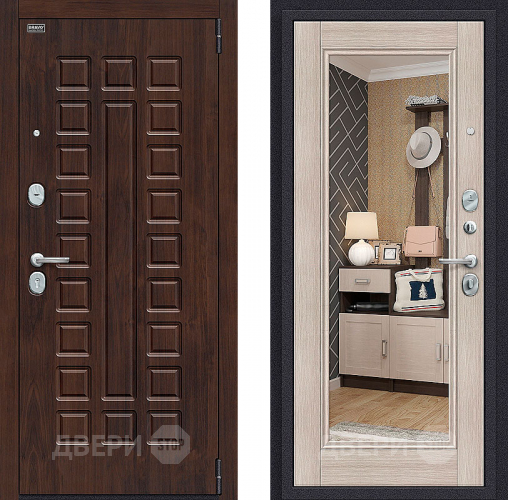 Входная металлическая Дверь Bravo Оптим Урбан с зеркалом Cappuccino Veralinga в Электроуглях