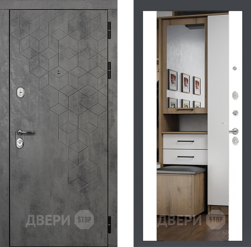 Входная металлическая Райтвер Бетон 1501 с зеркалом Белый матовый  в Электроуглях