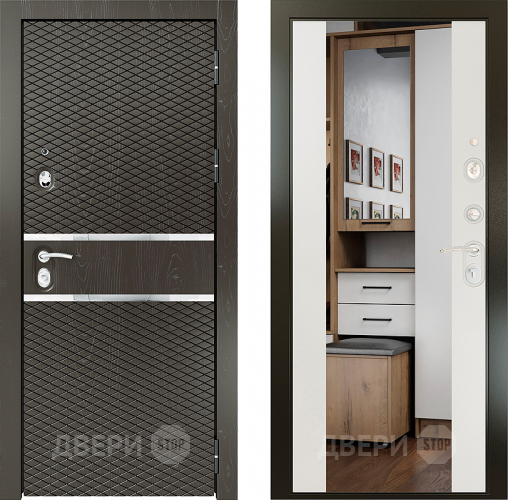 Входная металлическая Райтвер Плаза Шоколад с зеркалом Белый матовый в Электроуглях