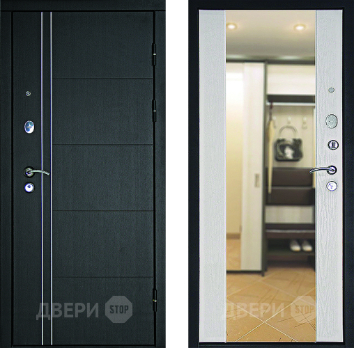 Входная металлическая Дверь Дверной Континент Тепло - Люкс Зеркало Беленый дуб в Электроуглях