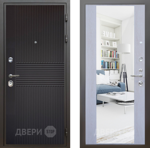 Входная металлическая Дверь Шелтер (SHELTER) Комфорт Черная шагрень 12 с зеркалом Дуб филадельфия крем в Электроуглях