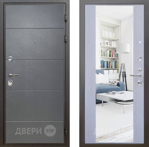 Входная металлическая Дверь Шелтер (SHELTER) Комфорт Лофт графит 12 с зеркалом Дуб филадельфия крем в Электроуглях