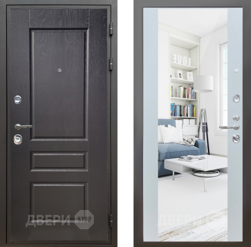 Входная металлическая Дверь Шелтер (SHELTER) Комфорт Дуб английский 13 с зеркалом Белый матовый в Электроуглях