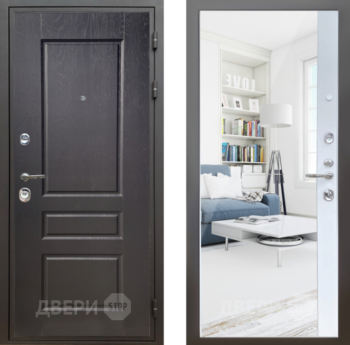 Дверь Шелтер (SHELTER) Комфорт Дуб английский 14 с зеркалом Белый матовый в Электроуглях