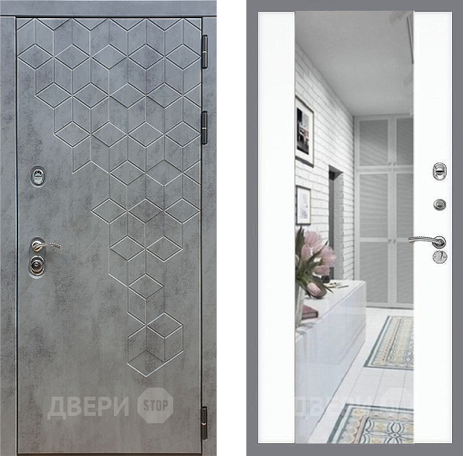 Входная металлическая Дверь Стоп БЕТОН Зеркало СБ-16 Силк Сноу в Электроуглях