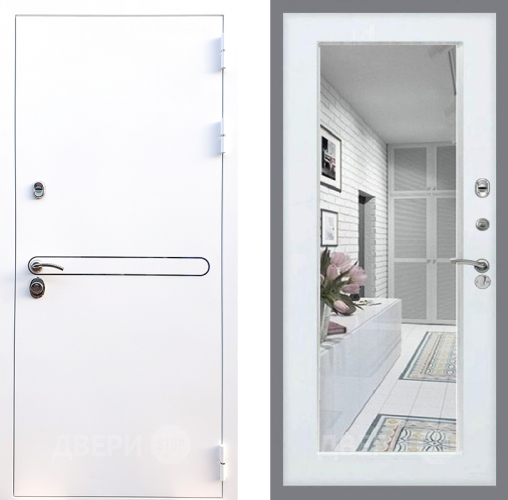 Входная металлическая Дверь Стоп Лайн Вайт Зеркало Белый ясень в Электроуглях