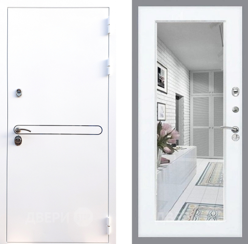 Входная металлическая Дверь Стоп Лайн Вайт Зеркало Силк Сноу в Электроуглях