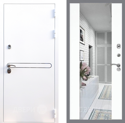 Входная металлическая Дверь Стоп Лайн Вайт Зеркало СБ-16 Силк Сноу в Электроуглях