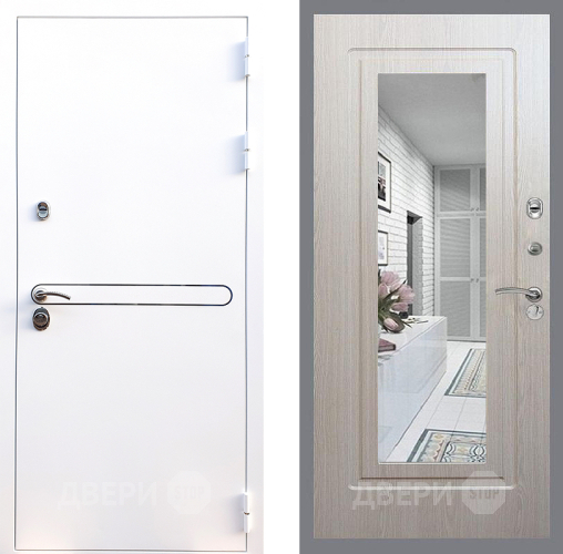 Входная металлическая Дверь Стоп Лайн Вайт Зеркало ФЛ-120 Беленый дуб в Электроуглях