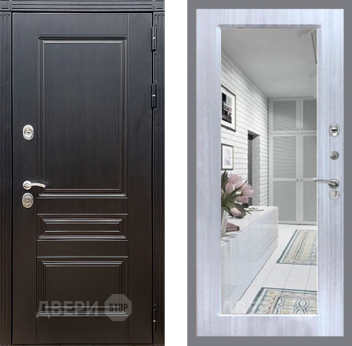 Входная металлическая Дверь Стоп МЕГАПОЛИС Зеркало Сандал белый в Электроуглях