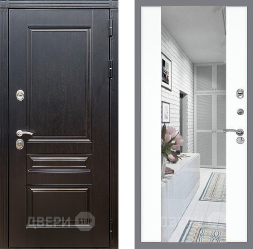 Входная металлическая Дверь Стоп МЕГАПОЛИС Зеркало СБ-16 Силк Сноу в Электроуглях