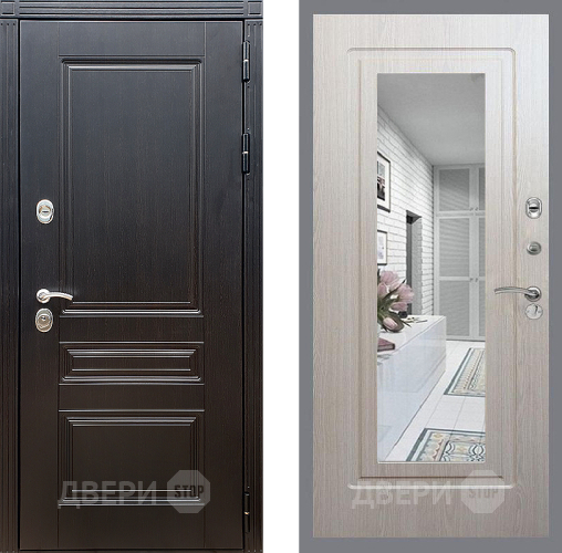 Входная металлическая Дверь Стоп МЕГАПОЛИС Зеркало ФЛ-120 Беленый дуб в Электроуглях