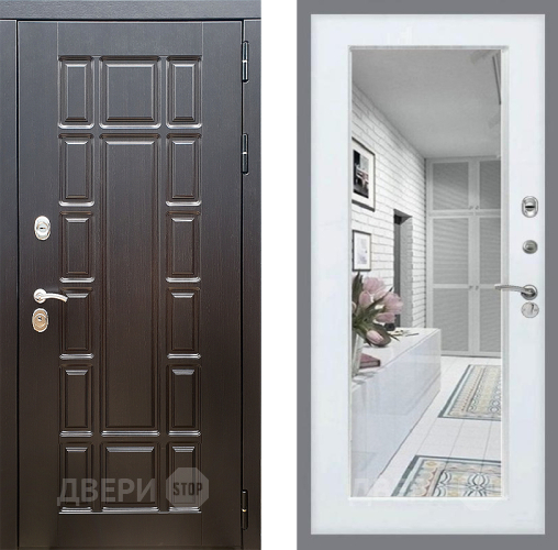 Входная металлическая Дверь Стоп НЬЮ ЙОРК Зеркало Белый ясень в Электроуглях