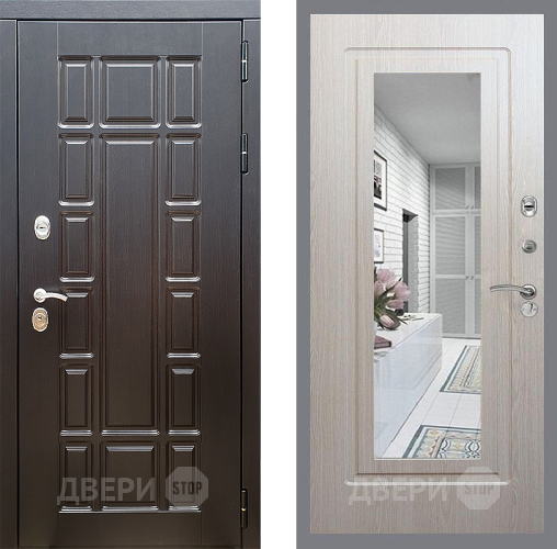 Входная металлическая Дверь Стоп НЬЮ ЙОРК Зеркало ФЛ-120 Беленый дуб в Электроуглях