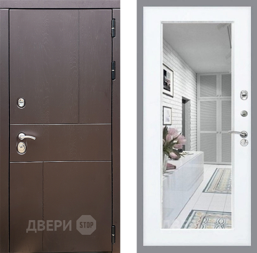 Входная металлическая Дверь Стоп УРБАН Зеркало Силк Сноу в Электроуглях