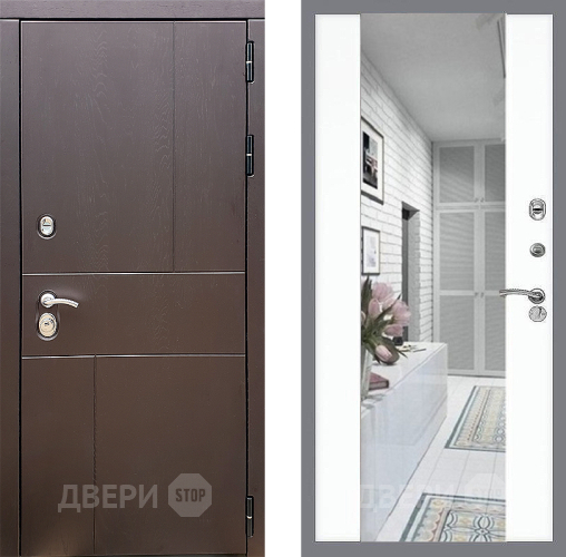 Входная металлическая Дверь Стоп УРБАН Зеркало СБ-16 Силк Сноу в Электроуглях