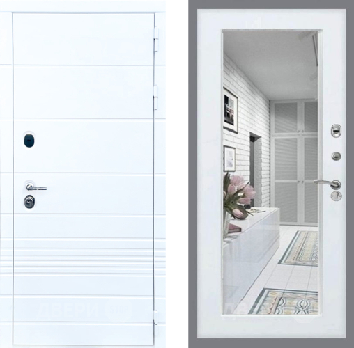 Входная металлическая Дверь Стоп ТРЕНДО Зеркало Белый ясень в Электроуглях