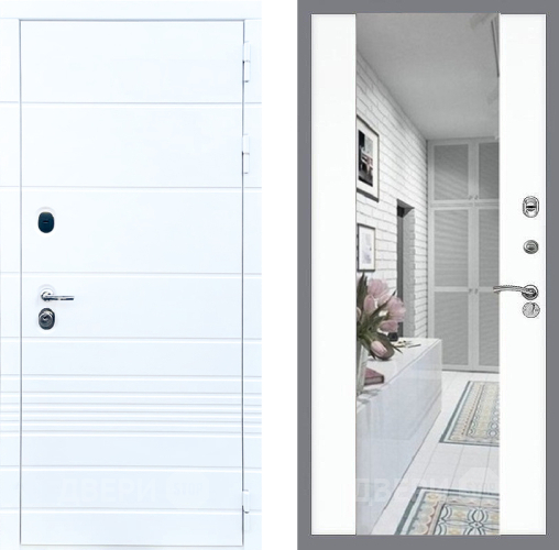 Входная металлическая Дверь Стоп ТРЕНДО Зеркало СБ-16 Силк Сноу в Электроуглях