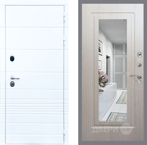 Входная металлическая Дверь Стоп ТРЕНДО Зеркало ФЛ-120 Беленый дуб в Электроуглях