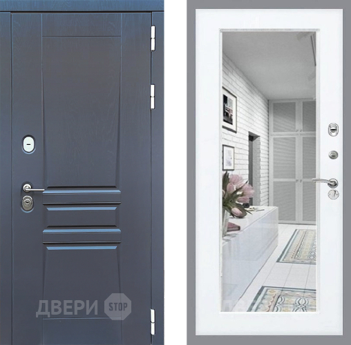 Входная металлическая Дверь Стоп ПЛАТИНУМ Зеркало Силк Сноу в Электроуглях