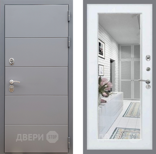 Входная металлическая Дверь Стоп АРТ ГРАФИТ Зеркало Белый ясень в Электроуглях