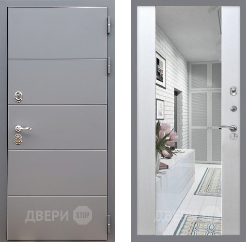 Входная металлическая Дверь Стоп АРТ ГРАФИТ Зеркало СБ-16 Лиственница беж в Электроуглях