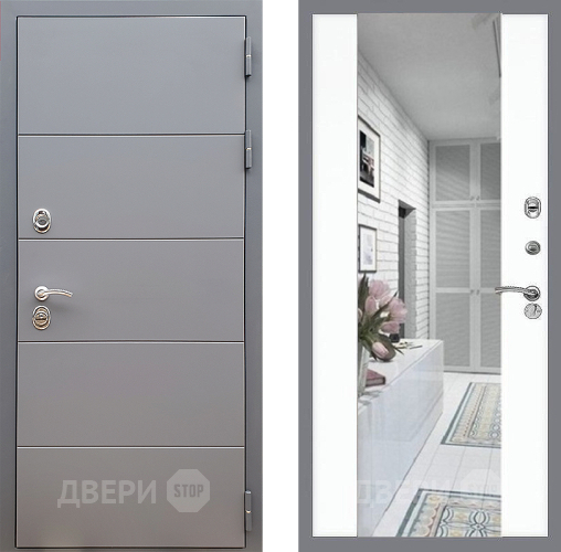 Входная металлическая Дверь Стоп АРТ ГРАФИТ Зеркало СБ-16 Силк Сноу в Электроуглях