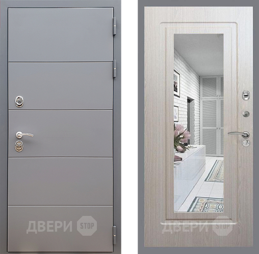 Входная металлическая Дверь Стоп АРТ ГРАФИТ Зеркало ФЛ-120 Беленый дуб в Электроуглях