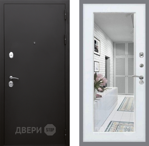 Входная металлическая Дверь Стоп КЛАССИК Шагрень Зеркало Белый ясень в Электроуглях