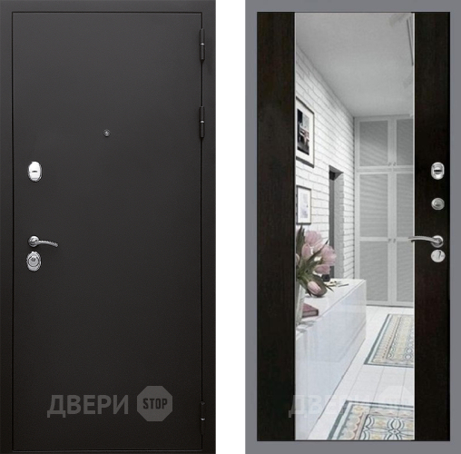 Входная металлическая Дверь Стоп КЛАССИК Шагрень Зеркало СБ-16 Венге в Электроуглях