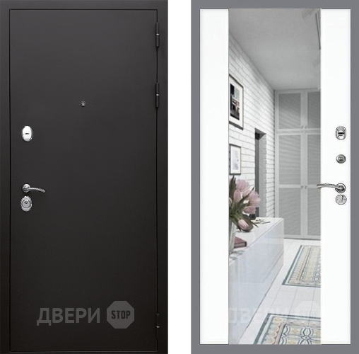 Дверь Стоп КЛАССИК Шагрень Зеркало СБ-16 Силк Сноу в Электроуглях