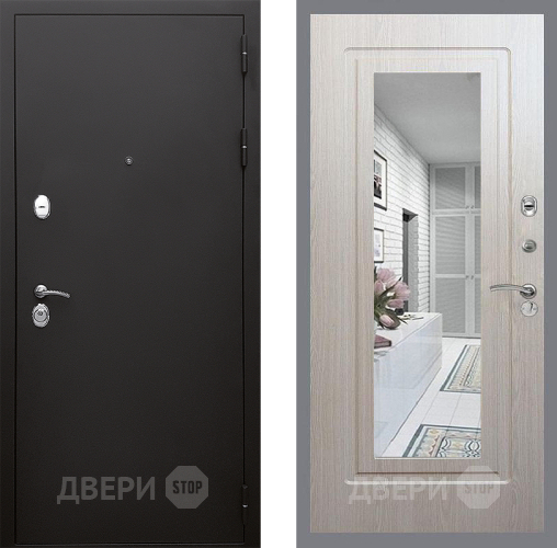 Входная металлическая Дверь Стоп КЛАССИК Шагрень Зеркало ФЛ-120 Беленый дуб в Электроуглях