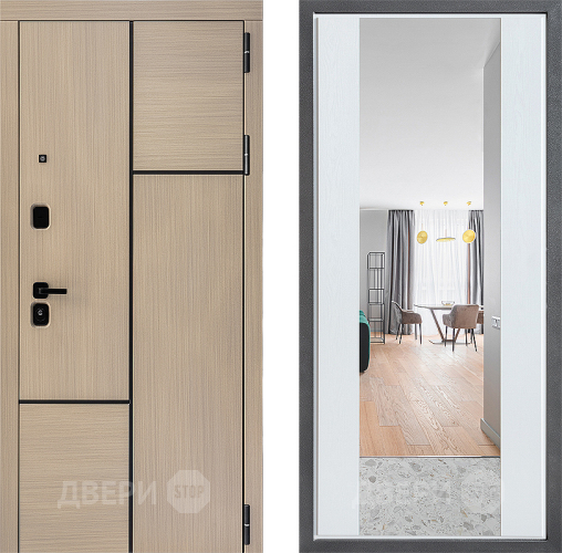 Входная металлическая Дверь Дверной континент ДК-14 ФЛЗ-1 Зеркало Белое дерево в Электроуглях