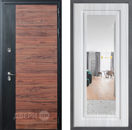 Входная металлическая Дверь Дверной континент ДК-15 Красное Дерево ТЕРМО ФЛЗ Зеркало Сандал белый в Электроуглях