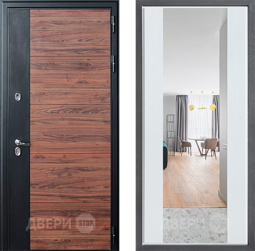 Входная металлическая Дверь Дверной континент ДК-15 Красное Дерево ТЕРМО ФЛЗ-1 Зеркало Белое дерево в Электроуглях