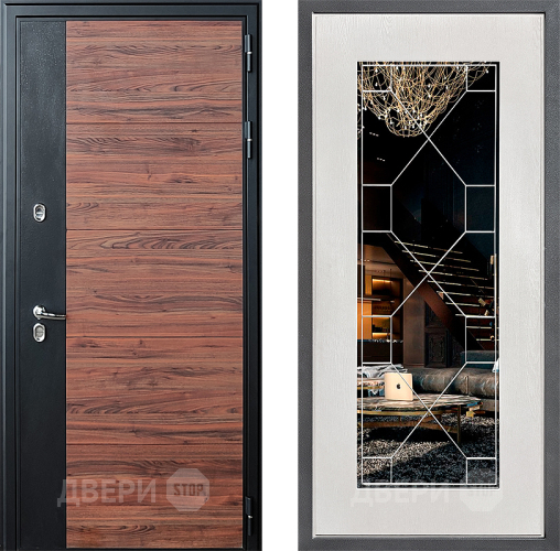 Входная металлическая Дверь Дверной континент ДК-15 Красное Дерево ТЕРМО ФЛ-Тиффани Зеркало Белое дерево в Электроуглях
