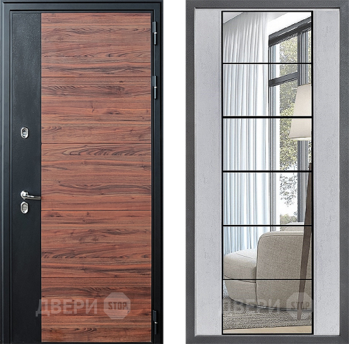 Входная металлическая Дверь Дверной континент ДК-15 Красное Дерево ТЕРМО ФЛЗ-2 Зеркало Бетон светлый в Электроуглях