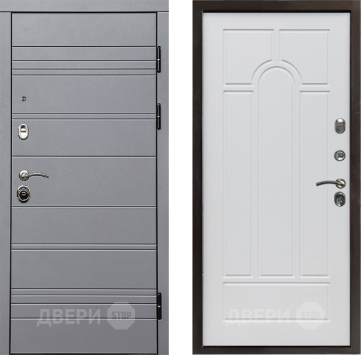 Входная металлическая Дверь Престиж Линия Грэй Арка Белое дерево в Электроуглях