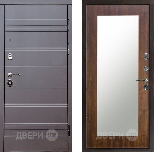 Входная металлическая Дверь Престиж Линия Браун Зеркло Пастораль Дуб в Электроуглях