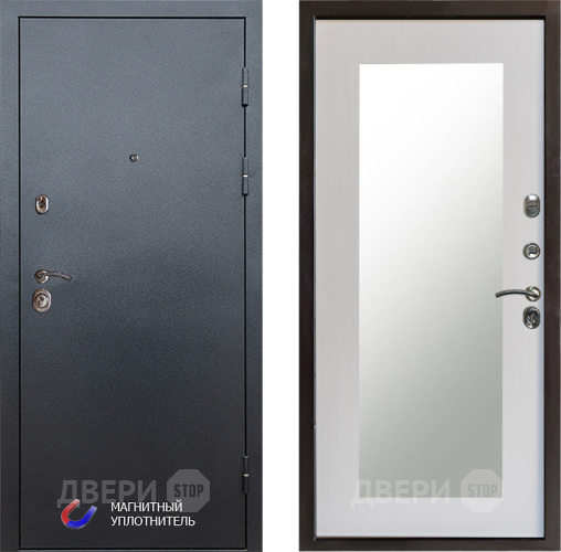 Входная металлическая Дверь Престиж Графит Зеркло Пастораль Лиственница белая в Электроуглях