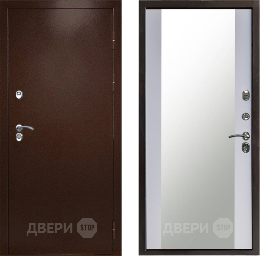 Входная металлическая Дверь Престиж TERMO с терморазрывом Снегирь Медь Зеркало Белый софт в Электроуглях