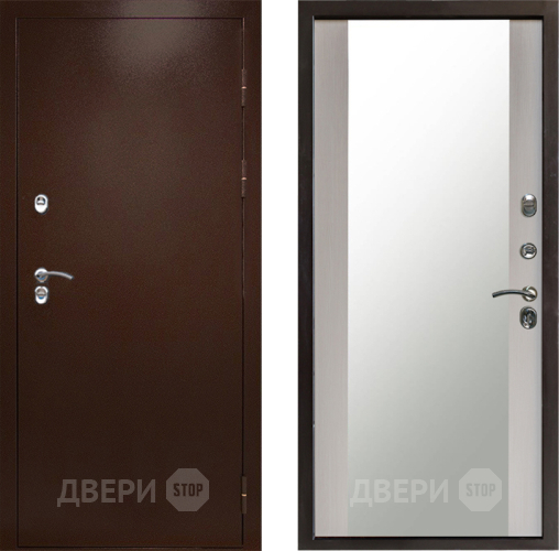 Входная металлическая Дверь Престиж TERMO с терморазрывом Снегирь Медь Зеркало Лиственница белая в Электроуглях