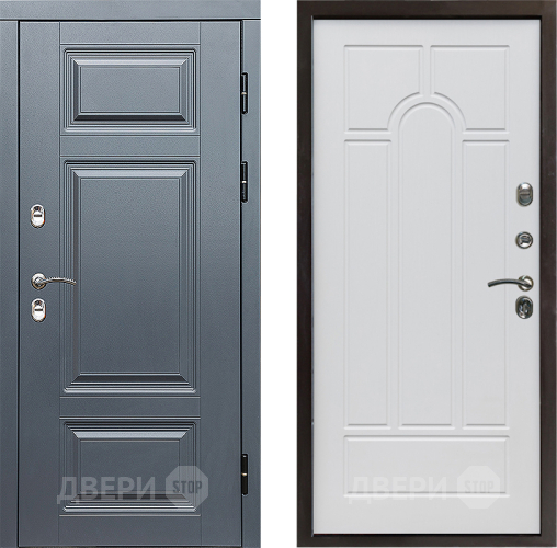 Входная металлическая Дверь Престиж TERMO с терморазрывом Премиум Грэй Арка Белое дерево в Электроуглях