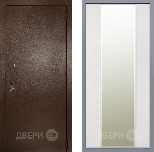 Дверь Заводские двери Эталон 3к антик медь Зеркало Макси Белый матовый в Электроуглях
