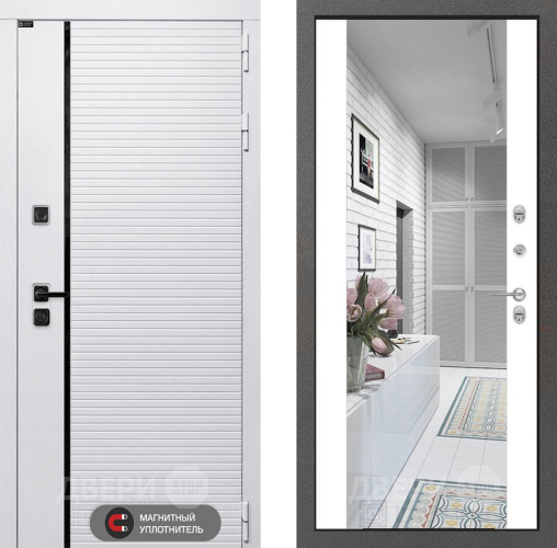 Входная металлическая Дверь Лабиринт (LABIRINT) Royal Зеркало Максимум Белый софт в Электроуглях