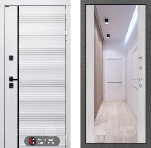 Входная металлическая Дверь Лабиринт (LABIRINT) Royal Зеркало Максимум Сандал белый в Электроуглях