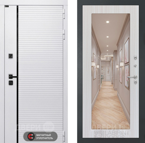 Входная металлическая Дверь Лабиринт (LABIRINT) Royal Зеркало 18 Сандал белый в Электроуглях