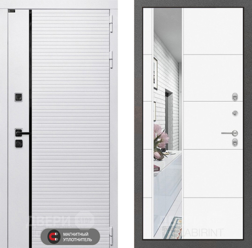 Входная металлическая Дверь Лабиринт (LABIRINT) Royal Зеркало 19 Белый софт в Электроуглях