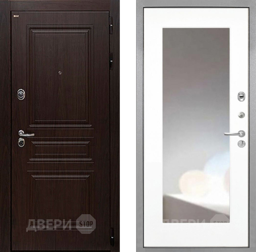 Дверь Интекрон (INTECRON) Брайтон Тиковое Дерево ФЛЗ-120-М Зеркало Белый матовый в Электроуглях